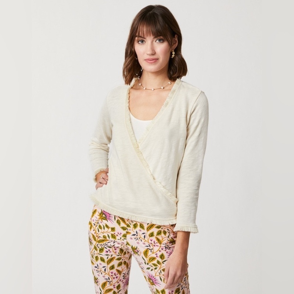 Spartina 449 Cream White Clara Convertible Fringe Cardigan Sweater XS - Picture 2 of 16